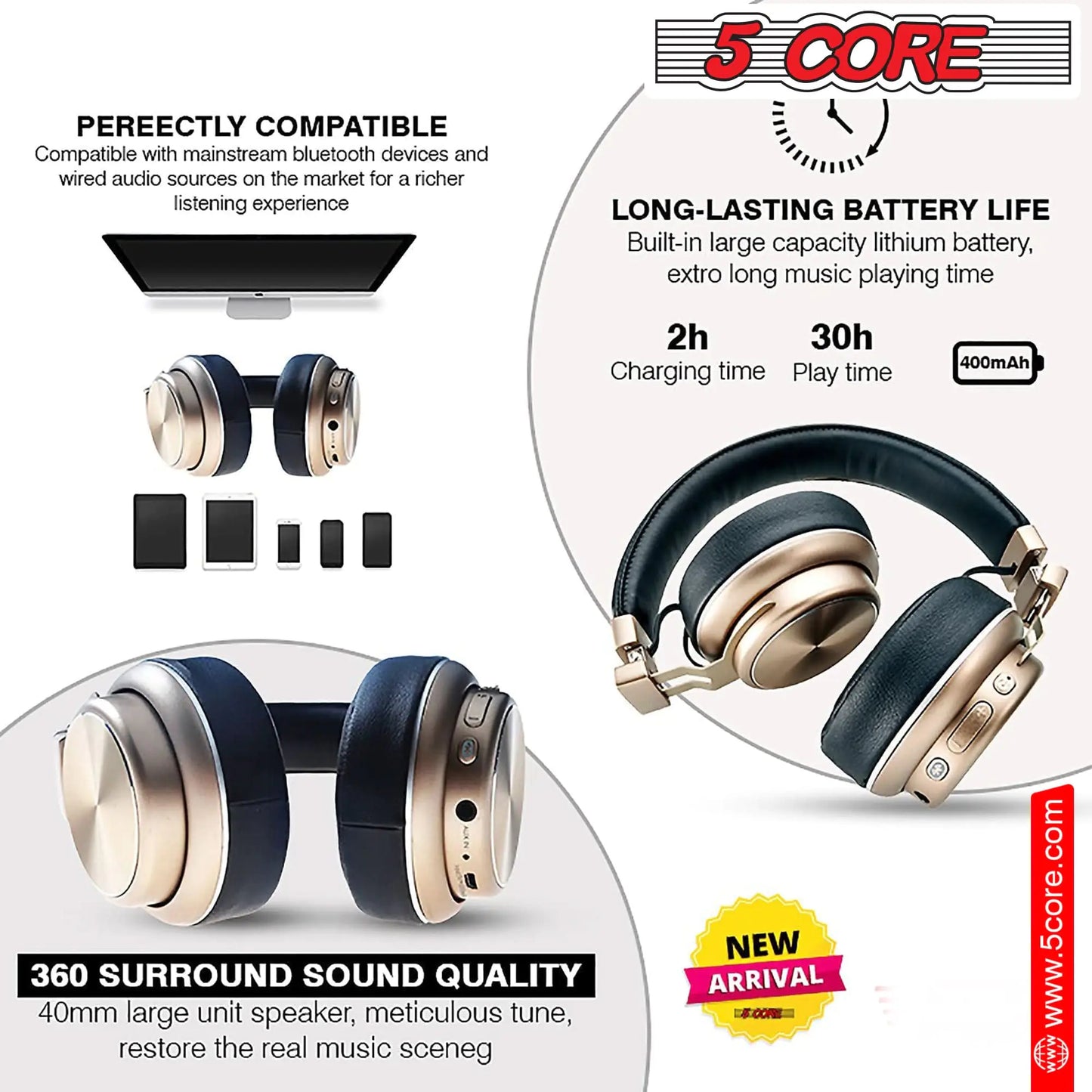 5 CORE Bluetooth Headphones Over Ear Noise Cancelling Headset Stereo HProduct Description
Features
Package Include:
About BrandPadded Ear Cups + Adjustable Headband HEADPHONE 13