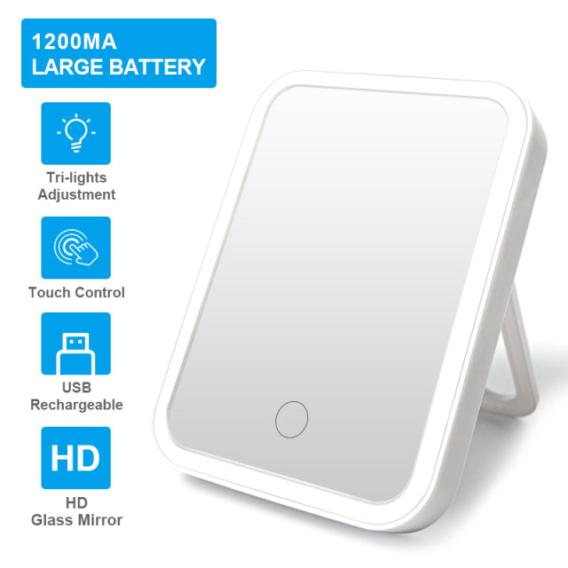 Smart Makeup MirrorThis is the perfect lighted makeup mirror for on-the-go! Its touch screen capabilities and adjustable brightness make it easy to get your hair and makeup just right.Smart Makeup Mirror