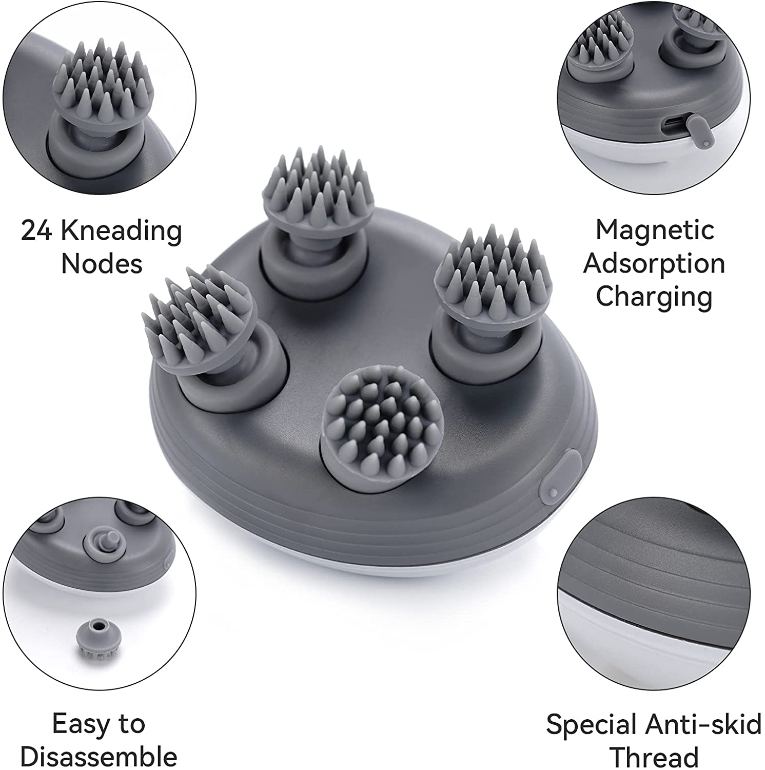 Electric Cat MassagerFeatures:
1. Deep scalp and stress relieving massage: Scalp massager features 4 massage heads with 24 individual nodes and 3D Deep-Kneading, perfectly fits the scalpElectric Cat Massager