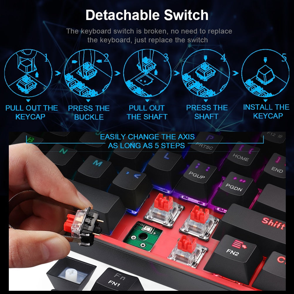 Mini Mechanical Gaming Wired KeyboardIntroducing the Mini Mechanical Gaming Wired Keyboard, Redragon's newest K617, the perfect companion for any gamer. Go ultra-portable with its 60% ultra compact desiMini Mechanical Gaming Wired Keyboard