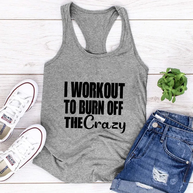 Burn Off the Crazy: Funny Women's Racerback Workout TankDiscover inspiration and faith with our collection of Christian T-Shirts! Express your devotion in style with our range of hipster, vintage-inspired designs that celRacerback Workout Tank