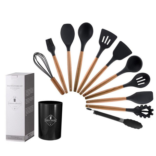 Non Stick Pot Spatula And SpoonUpgrade Your Kitchen with Our 12-Piece Wooden Handle Silicone Kitchen Utensils Set and Handy Storage Bucket!
Key Features:
Premium Material: Our cooking tools are crStick Pot Spatula