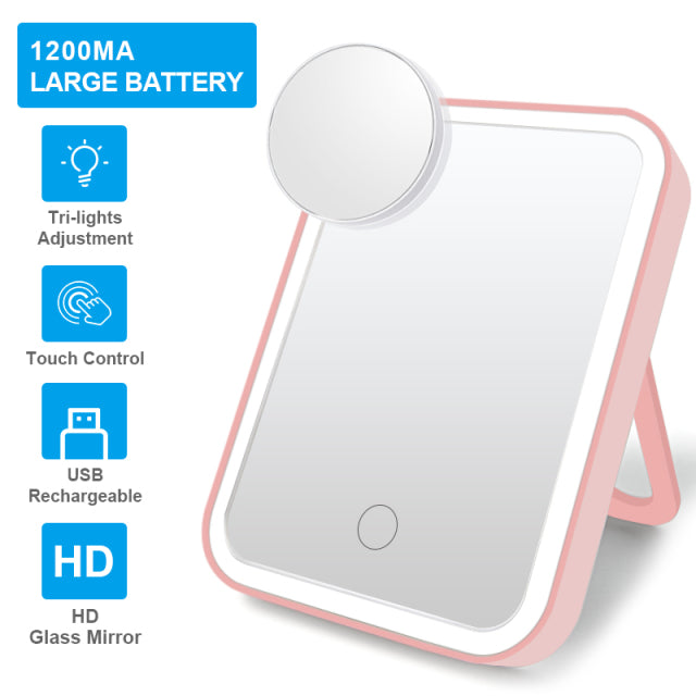 Smart Makeup MirrorThis is the perfect lighted makeup mirror for on-the-go! Its touch screen capabilities and adjustable brightness make it easy to get your hair and makeup just right.Smart Makeup Mirror