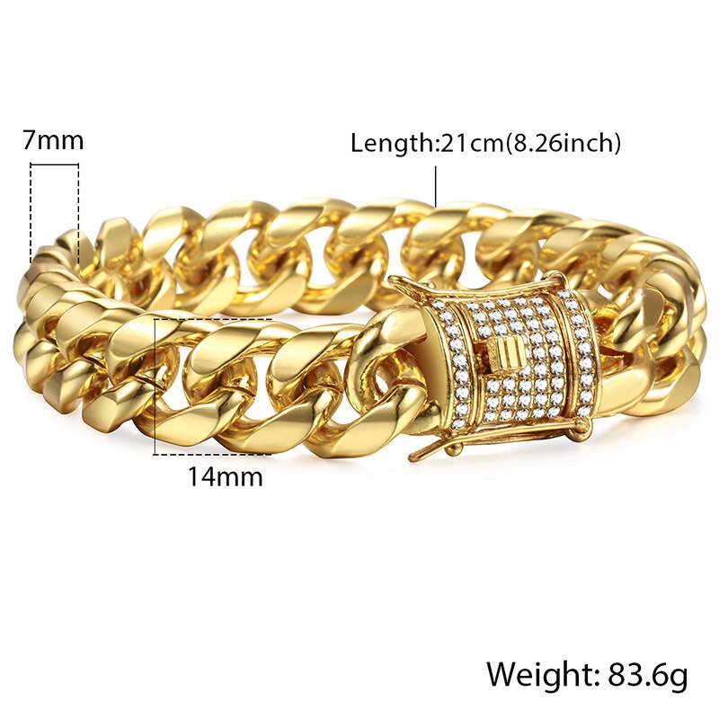 Miami Gold Curb Cuban BraceletIntroducing the Miami Gold Curb Cuban Chain Bracelet, a timeless and original piece of jewelry perfect for an elegant, sophisticated look. This beautiful bracelet isMiami Gold Curb Cuban Bracelet
