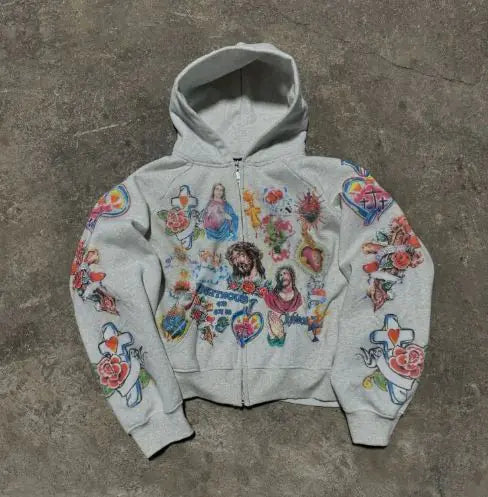 Religious printed jacketDescription:Express your faith in style with this Religious Printed Jacket. Featuring meaningful designs and symbols, this jacket combines comfort and inspiration inReligious printed jacket