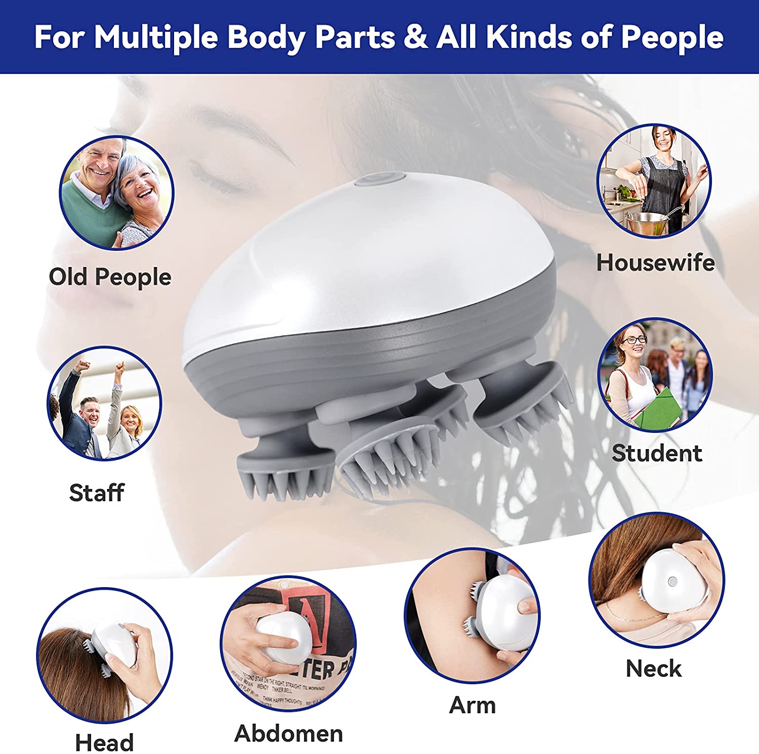 Electric Cat MassagerFeatures:
1. Deep scalp and stress relieving massage: Scalp massager features 4 massage heads with 24 individual nodes and 3D Deep-Kneading, perfectly fits the scalpElectric Cat Massager