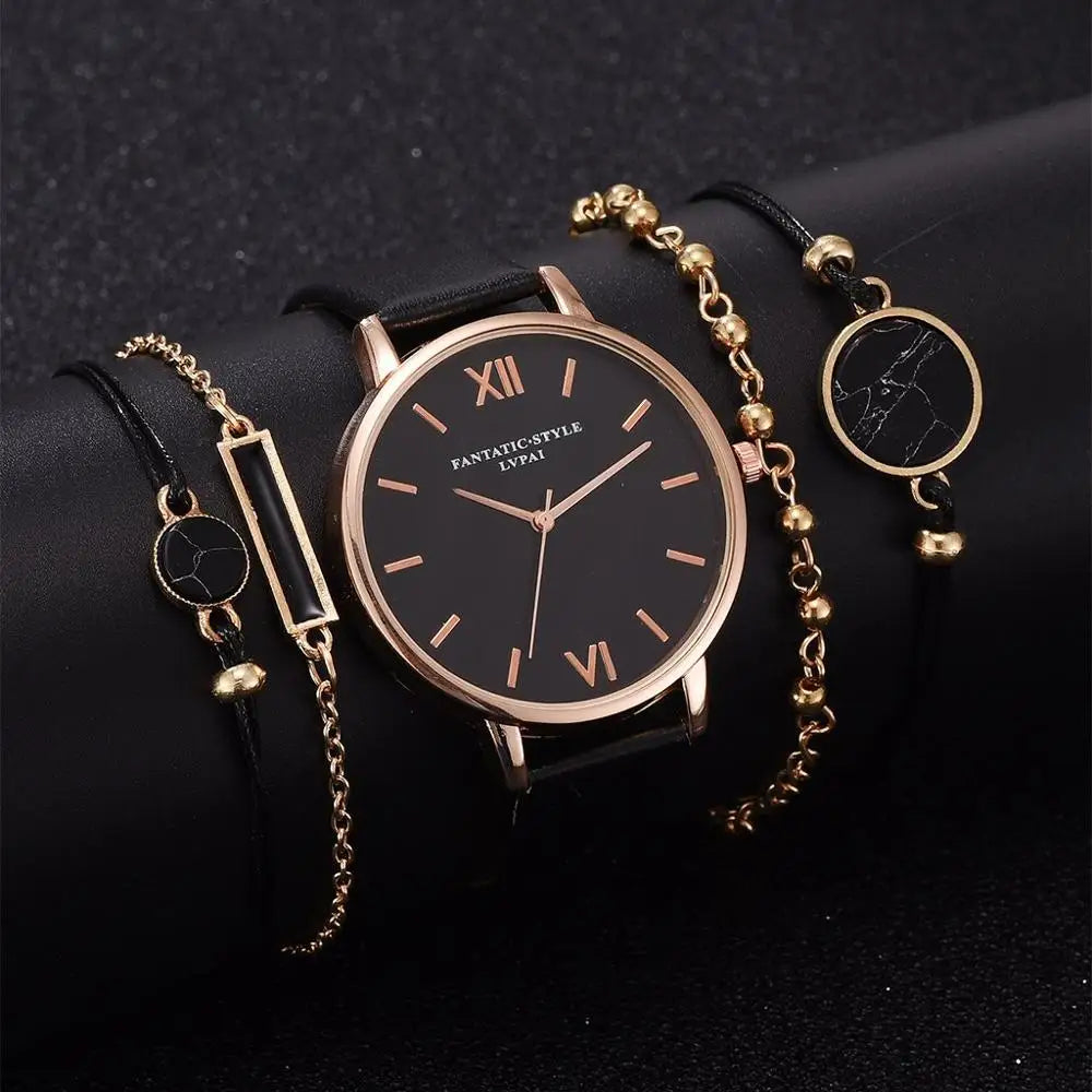5pcs Set Top Style Fashion Women's Luxury Leather Band Analog Quartz WCase Shape: Round
Dial Window Material Type: Glass
Boxes & Cases Material: No package
Dial Diameter: 38mm
Case Thickness: 8mm
Band Length: 24cm
Band Width: 15mm
HomeLuxury Leather Band Analog Quartz WristWatch Ladies Watch Women Dress Reloj Mujer Black Clock