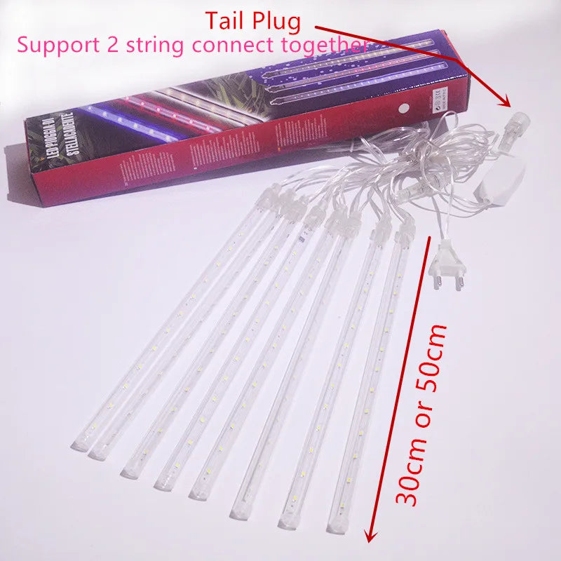 30/50cm Meteor Shower Rain 8 Tubes LED String Lights Waterproof ChristSpecification:
1.LED light color:Colorful / Blue/ White/warm white
2.LED bulbs of per tube: 30cm-18 LEDs; 50cm-30 LEDs
3.Tube Qty : 8 Tubes
4.Number of LED bulbs30/50cm Meteor Shower Rain 8 Tubes LED String Lights Waterproof Christmas Outdoor Patio Decorations Wedding Navidad Tree Holiday