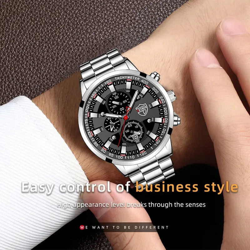 Fashion Mens Sports Watches Men Business Stainless Steel Quartz Watch • Quartz Movement :Experience precise timekeeping with the DEYROS quartz wristwatch, a reliable and accurate choice for both business and casual occasions.
• StaFashion Mens Sports Watches Men Business Stainless Steel Quartz Watch Luxury Man Casual Calendar Luminous Clock Reloj Hombre