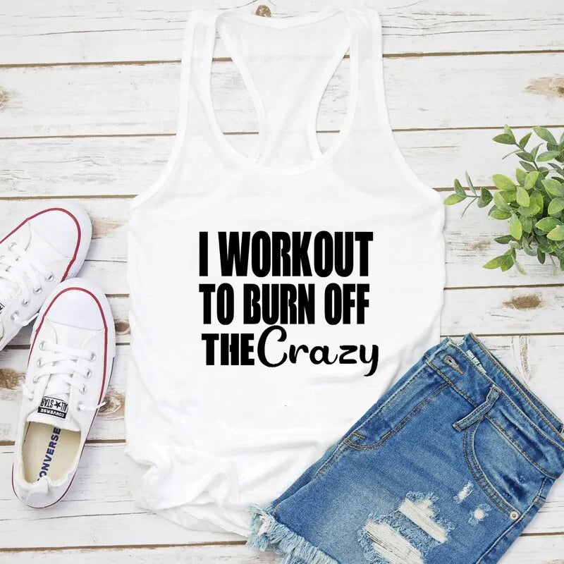 Burn Off the Crazy: Funny Women's Racerback Workout TankDiscover inspiration and faith with our collection of Christian T-Shirts! Express your devotion in style with our range of hipster, vintage-inspired designs that celRacerback Workout Tank
