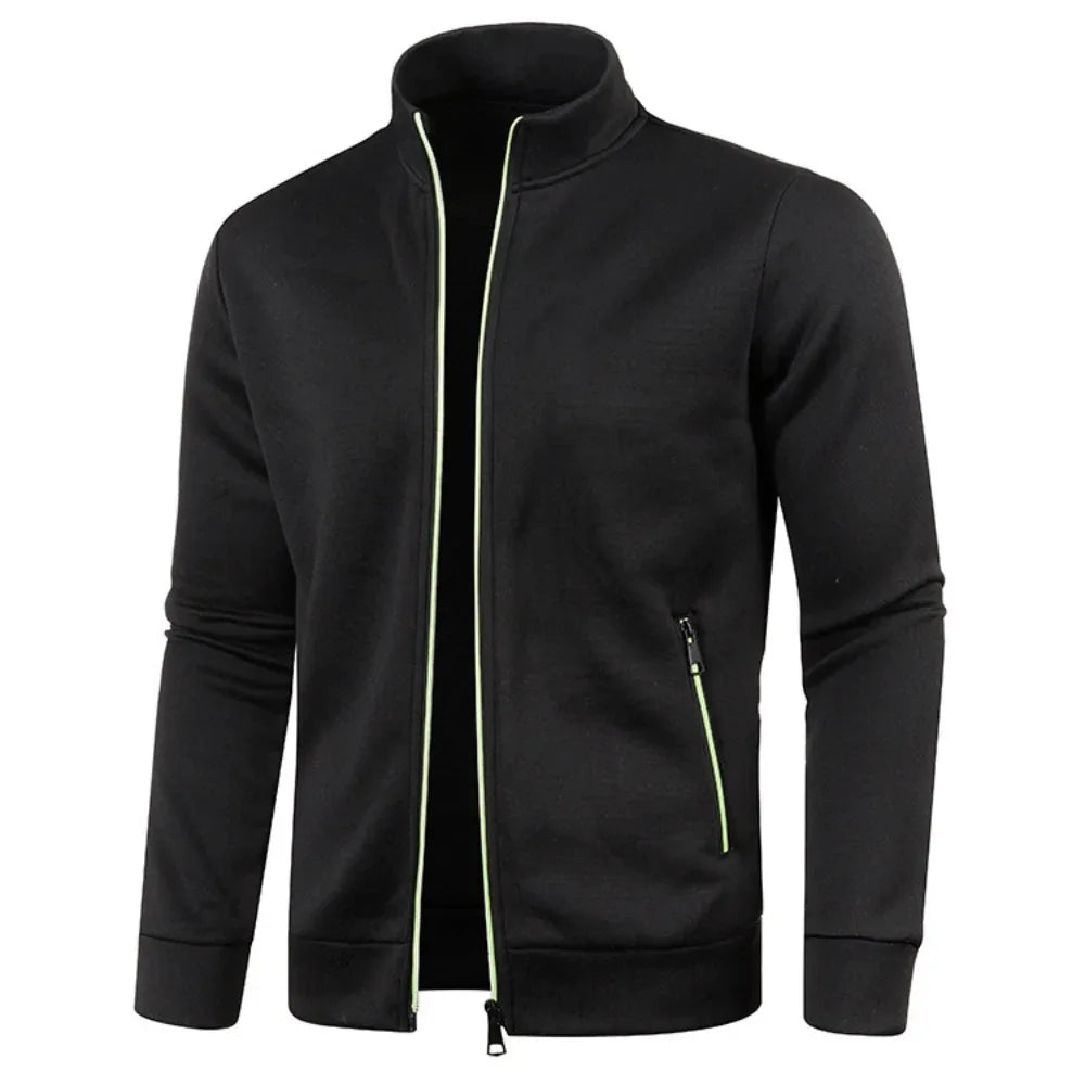 Autumn Winter New Men's Long Sleeves Zipper Knit Thin Fashion Hoodies Sweatshirt Solid Color Thicker Top Slim Fit Male Clothing