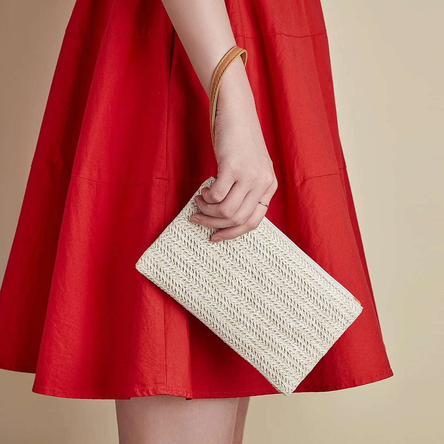 Women' S Casual Travel Straw Woven Bag Fashionable and Minimalist Large Capacity Women'S Medium-Long Wallet Clutch 01