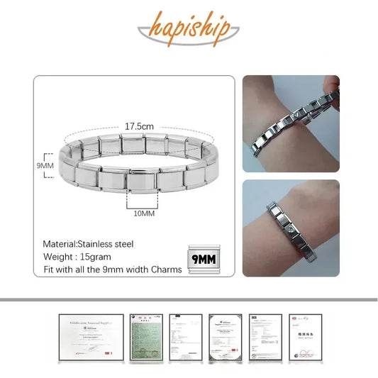 Hapiship New Women's Jewelry 9mm Width Itanlian Elastic Charm Bracelet* Brand:Hapiship
* Make a Happy Bracelet !Jewelry 9mm Width Itanlian Elastic Charm Bracelet Fashion Stainless Steel Bangle ST-
