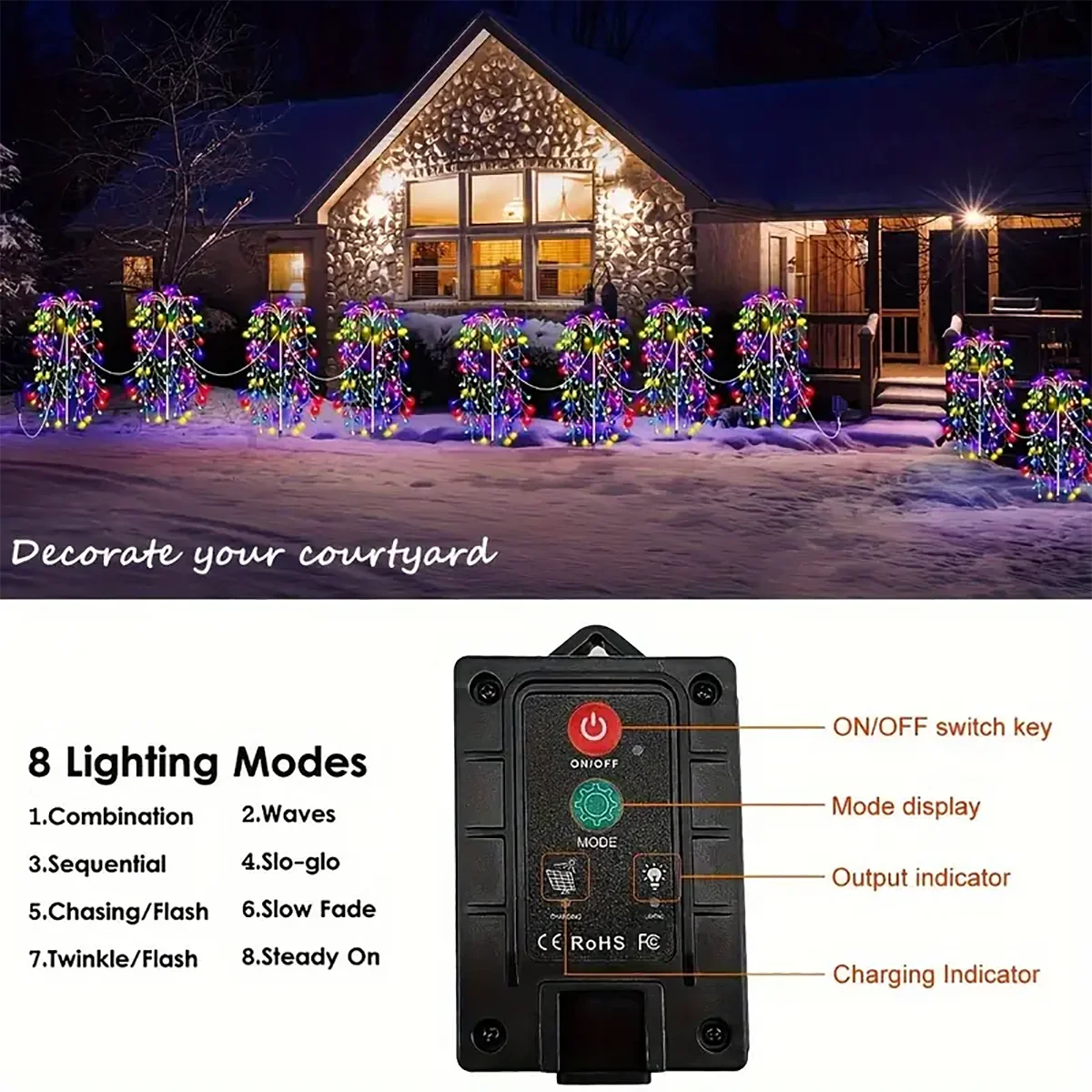 4Pack 680LED Christmas Solar Firecracker Fireworks Lights Outdoor YardSpecification
Working mode: Light control induction
Charging time: About 6-8 hours in the sun
Lighting time: About 8-10 hours in the night
Material:copper wire
4Pack 680LED Christmas Solar Firecracker Fireworks Lights Outdoor Yard Lawn Garden Decorative Light Party Landscape Lighting