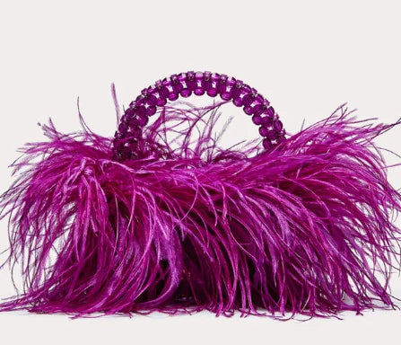 Feather fur designer brand clear acrylic crystal stone box tote handbag.