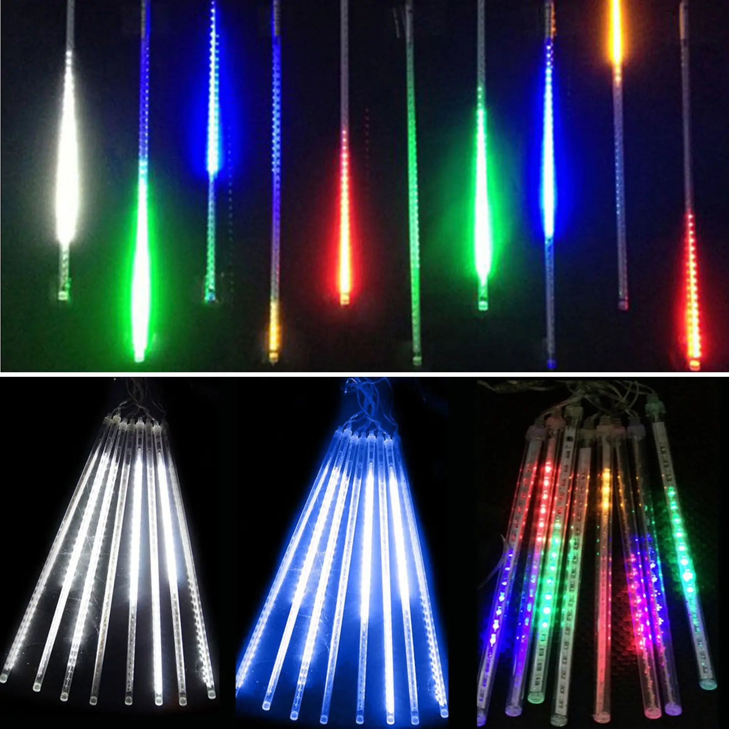 30/50cm Meteor Shower Rain 8 Tubes LED String Lights Waterproof ChristSpecification:
1.LED light color:Colorful / Blue/ White/warm white
2.LED bulbs of per tube: 30cm-18 LEDs; 50cm-30 LEDs
3.Tube Qty : 8 Tubes
4.Number of LED bulbs30/50cm Meteor Shower Rain 8 Tubes LED String Lights Waterproof Christmas Outdoor Patio Decorations Wedding Navidad Tree Holiday