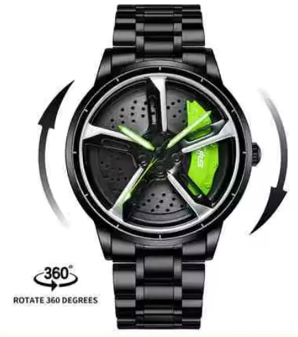 3D Spinning Mens Watches Car RimElevate your wristwear with the Sports 3D Spinning Men's Watch, a masterpiece that combines dynamic automotive aesthetics with precision timekeeping. This unique tim3D Spinning Mens Watches Car Rim