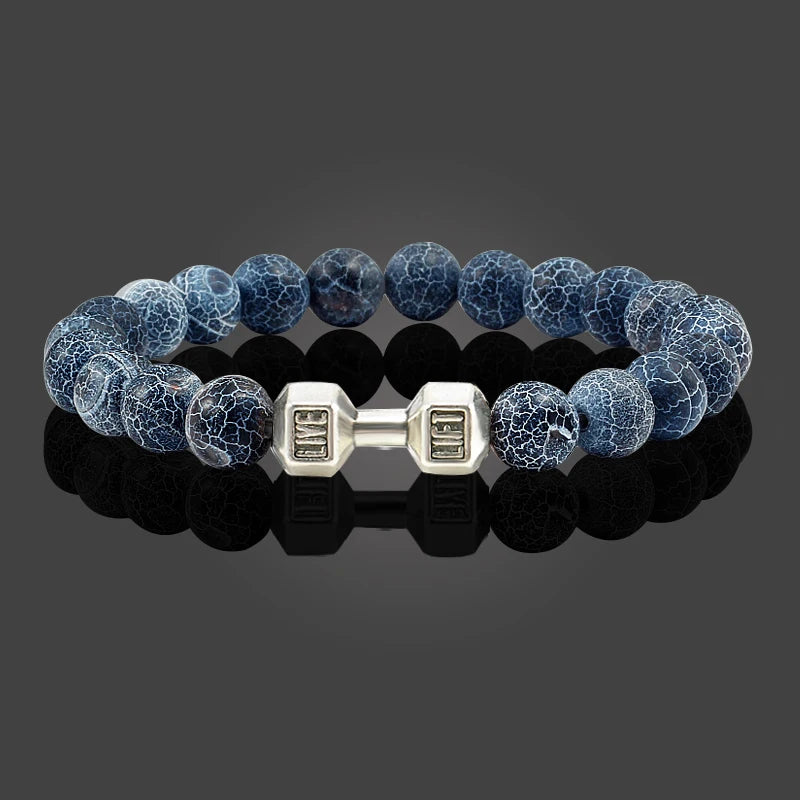 Natural Volcanic Stone Bracelet Men Matte Black Lave White Beads CharmNatural Volcanic Stone Bracelet Men Matte Black Lave White Beads Charm Dumbbell Strand Bracelets Women Barbell Fitness Jewelry
	
	Product Description:
	
	
	BraceleNatural Volcanic Stone Bracelet Men Matte Black Lave White Beads Charm Dumbbell Strand Bracelets Women Barbell Fitness Jewelry
