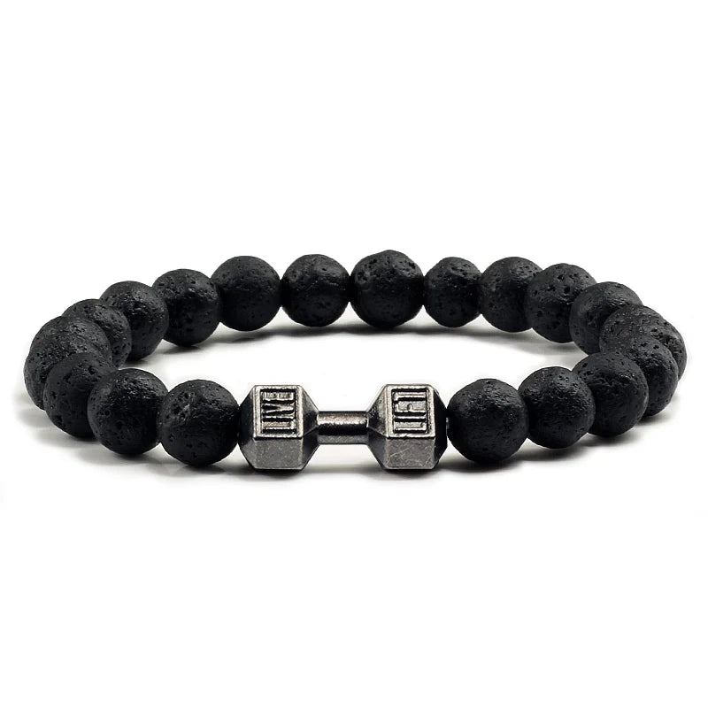 Natural Volcanic Stone Bracelet Men Matte Black Lave White Beads CharmNatural Volcanic Stone Bracelet Men Matte Black Lave White Beads Charm Dumbbell Strand Bracelets Women Barbell Fitness Jewelry
	
	Product Description:
	
	
	BraceleNatural Volcanic Stone Bracelet Men Matte Black Lave White Beads Charm Dumbbell Strand Bracelets Women Barbell Fitness Jewelry