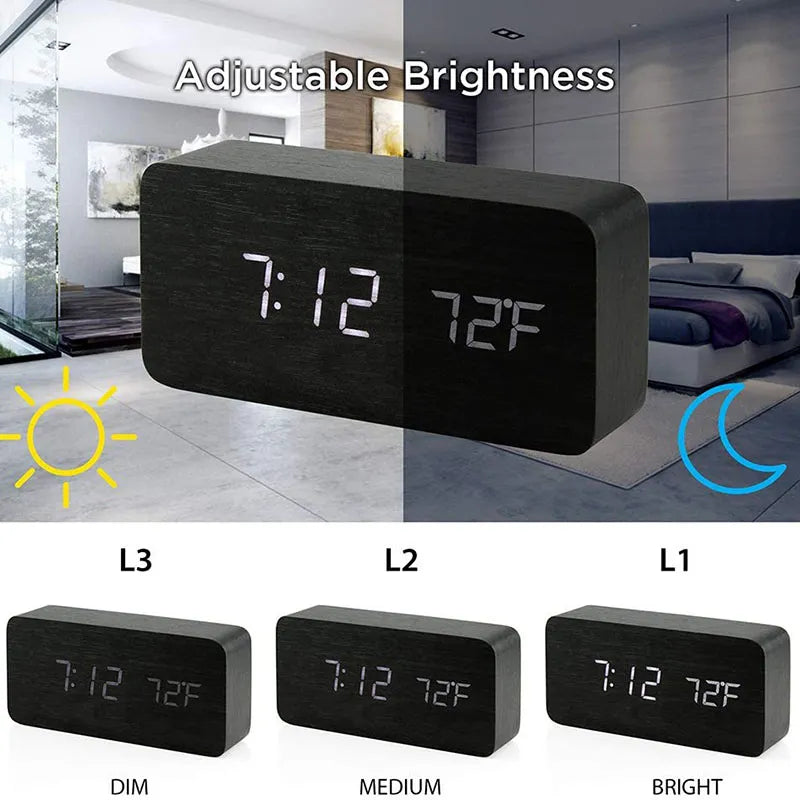 Wooden Digital Alarm ClockEnhance Your Workspace with Our Wooden Digital Alarm ClockUpgrade your office aesthetic with our wooden digital alarm clock. This LED clock doubles as a temperature Wooden Digital Alarm Clock