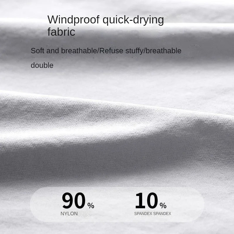 Windproof quick-drying fabric with 90% nylon and 10% spandex composition.