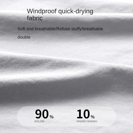 Windproof quick-drying fabric with 90% nylon and 10% spandex composition.