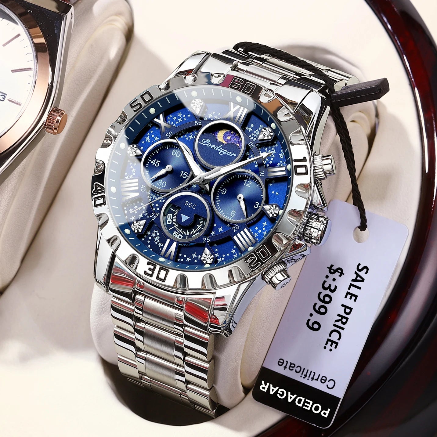 POEDAGAR Luxury Watch for Man Quartz Sports Men Watch Waterproof LuminPackage Included:
1 x POEDAGAR Clock
1 x POEDAGAR Box
1 x Watchband adjust tool
1 x Watch wipe
1 x Warranty card
After-Sales Service:
Any questions, please contact Man Quartz Sports Men Watch Waterproof Luminous Stainless Steel Chronograph Men'