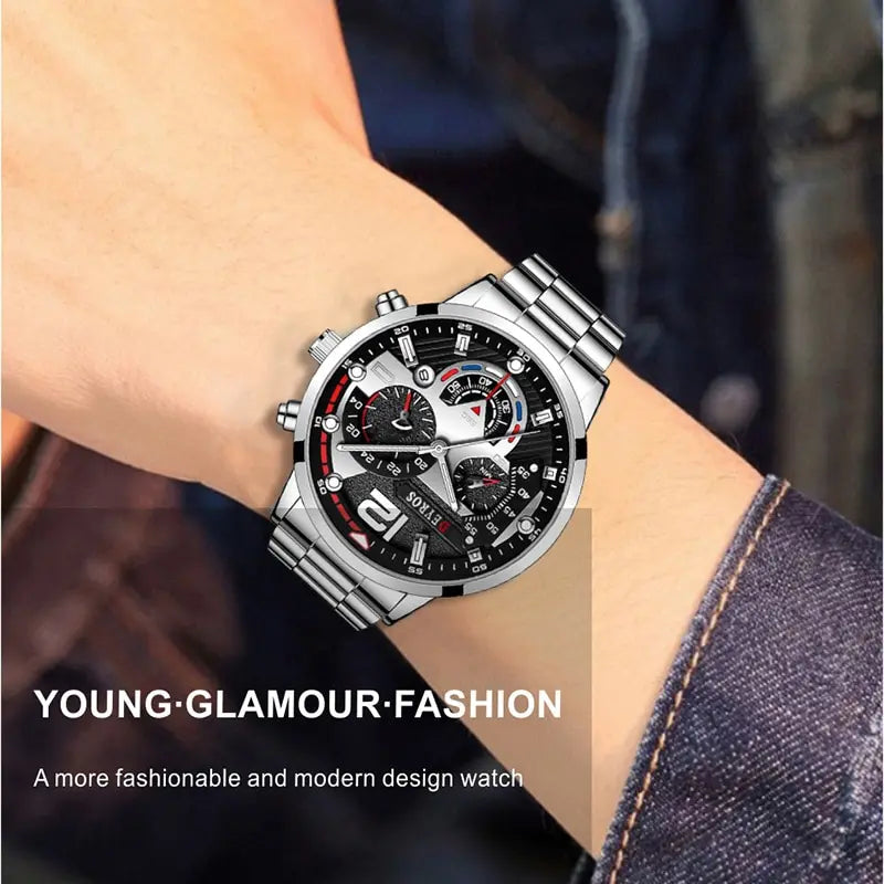 Fashion Mens Watches Luxury Stainless Steel Quartz Wristwatch Calendar• Luminous Hands :The hands of this watch glow in the dark, making it easy to read the time even in low light conditions.
• Stainless Steel Band :The band is madFashion Mens Watches Luxury Stainless Steel Quartz Wristwatch Calendar Luminous Clock Men Business Casual Watch Reloj Hombre