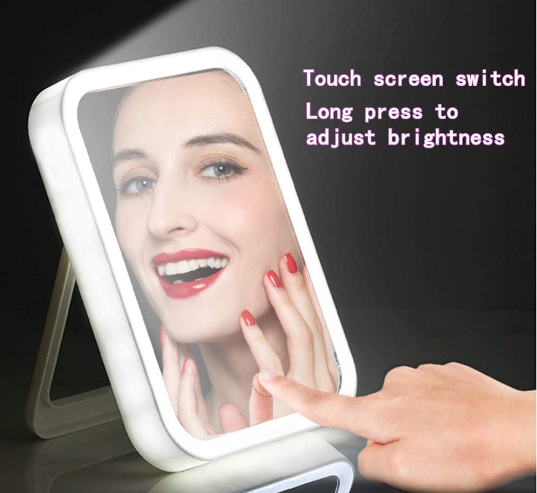 Smart Makeup MirrorThis is the perfect lighted makeup mirror for on-the-go! Its touch screen capabilities and adjustable brightness make it easy to get your hair and makeup just right.Smart Makeup Mirror