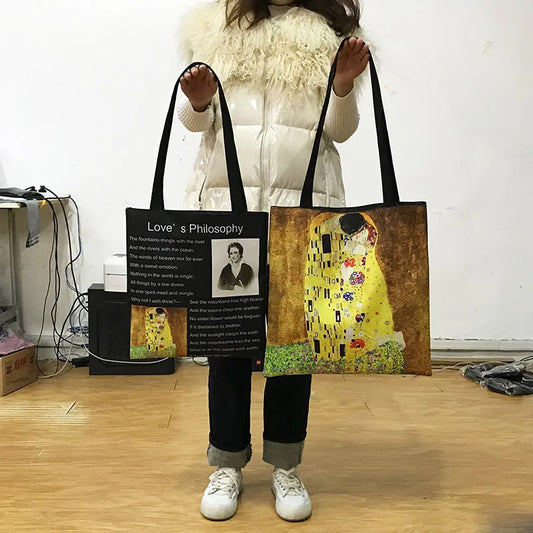 Eco-friendly flowers print shopping tote bag for women with large capacity.