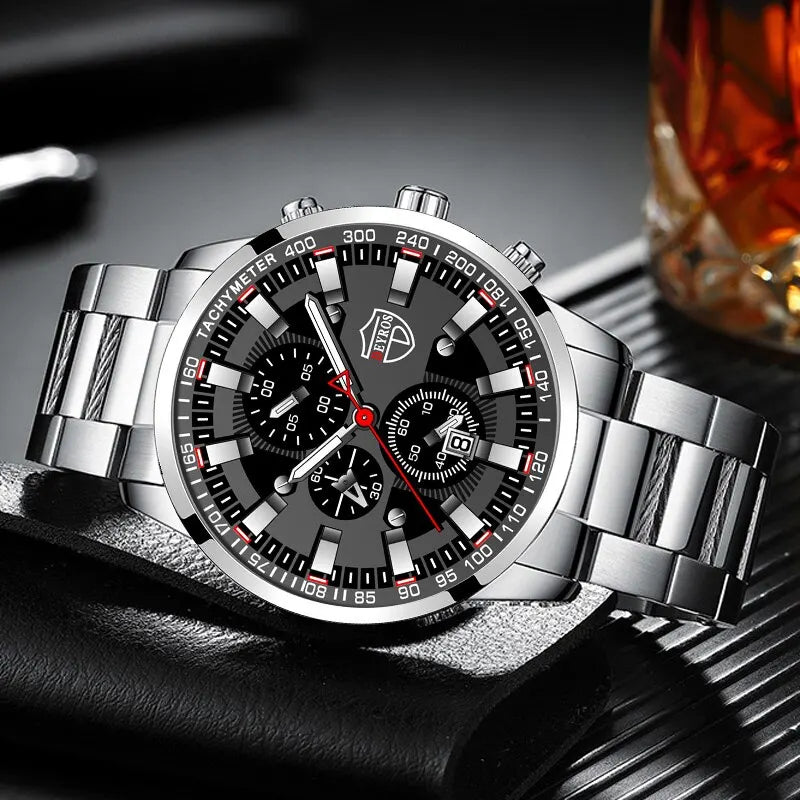 Fashion Mens Sports Watches Men Business Stainless Steel Quartz Watch • Quartz Movement :Experience precise timekeeping with the DEYROS quartz wristwatch, a reliable and accurate choice for both business and casual occasions.
• StaFashion Mens Sports Watches Men Business Stainless Steel Quartz Watch Luxury Man Casual Calendar Luminous Clock Reloj Hombre