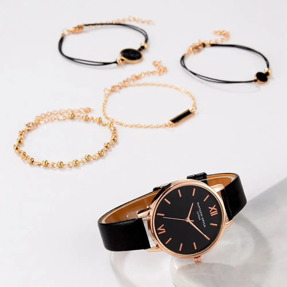 5pcs Set Top Style Fashion Women's Luxury Leather Band Analog Quartz WCase Shape: Round
Dial Window Material Type: Glass
Boxes & Cases Material: No package
Dial Diameter: 38mm
Case Thickness: 8mm
Band Length: 24cm
Band Width: 15mm
HomeLuxury Leather Band Analog Quartz WristWatch Ladies Watch Women Dress Reloj Mujer Black Clock