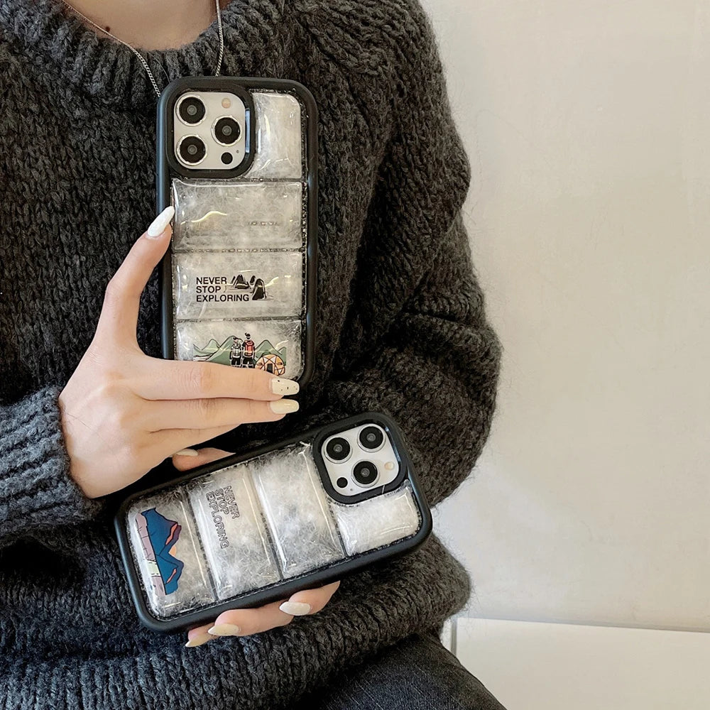 Phone CaseStay Stylish and Protected This Winter with Your iPhone 15 Pro CaseExperience the perfect blend of fashion and function with our clear cotton jacket iPhone case. DesPhone Case