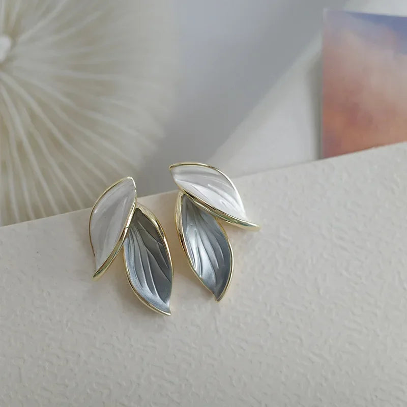 LATS New Korean Arrival Metal Trendy Fresh Lovely Sweet Grey Leaf StudKorean Arrival Metal Trendy Fresh Lovely Sweet Grey Leaf Stud Earrings