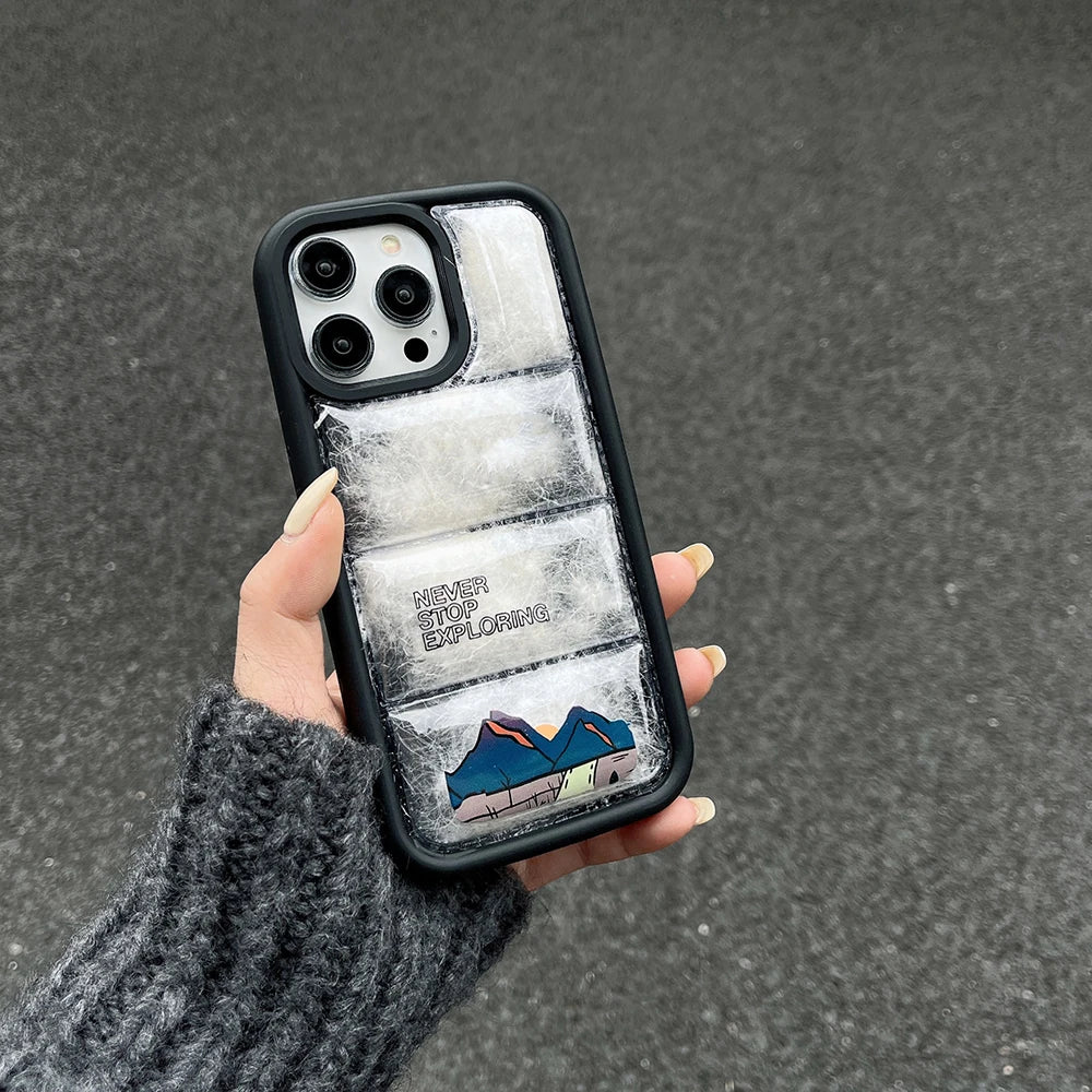Phone CaseStay Stylish and Protected This Winter with Your iPhone 15 Pro CaseExperience the perfect blend of fashion and function with our clear cotton jacket iPhone case. DesPhone Case