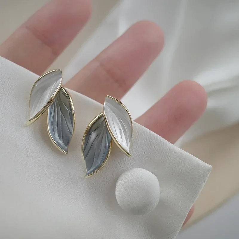 LATS New Korean Arrival Metal Trendy Fresh Lovely Sweet Grey Leaf StudKorean Arrival Metal Trendy Fresh Lovely Sweet Grey Leaf Stud Earrings