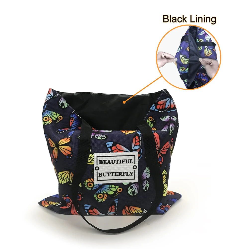 Golden Bee with Flowers Print Shopping Bag Women Handbag Tote Bag Large Capacity Shoulder Bag Eco Portable BookBag
