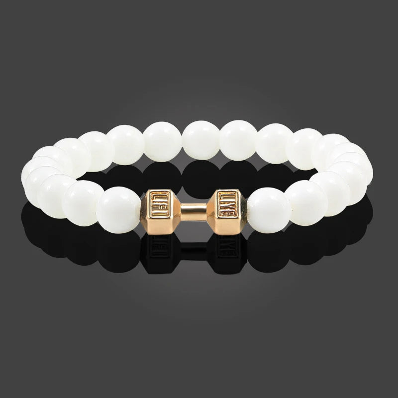 Natural Volcanic Stone Bracelet Men Matte Black Lave White Beads CharmNatural Volcanic Stone Bracelet Men Matte Black Lave White Beads Charm Dumbbell Strand Bracelets Women Barbell Fitness Jewelry
	
	Product Description:
	
	
	BraceleNatural Volcanic Stone Bracelet Men Matte Black Lave White Beads Charm Dumbbell Strand Bracelets Women Barbell Fitness Jewelry
