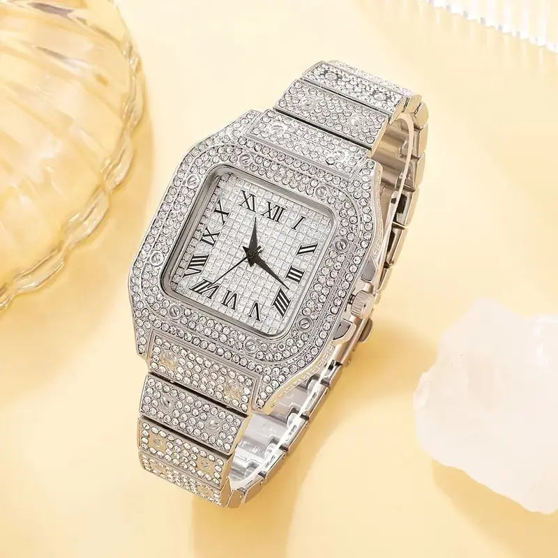 2Pcs Set Diamond Women WatchesIntroducing our 2Pcs Set Diamond Women Watches – the epitome of elegance and luxury. This stunning set features a dazzling gold watch adorned with rhinestones, paire2Pcs Set Diamond Women Watches