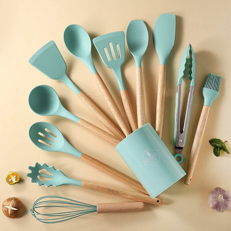 Non Stick Pot Spatula And SpoonUpgrade Your Kitchen with Our 12-Piece Wooden Handle Silicone Kitchen Utensils Set and Handy Storage Bucket!
Key Features:
Premium Material: Our cooking tools are crStick Pot Spatula