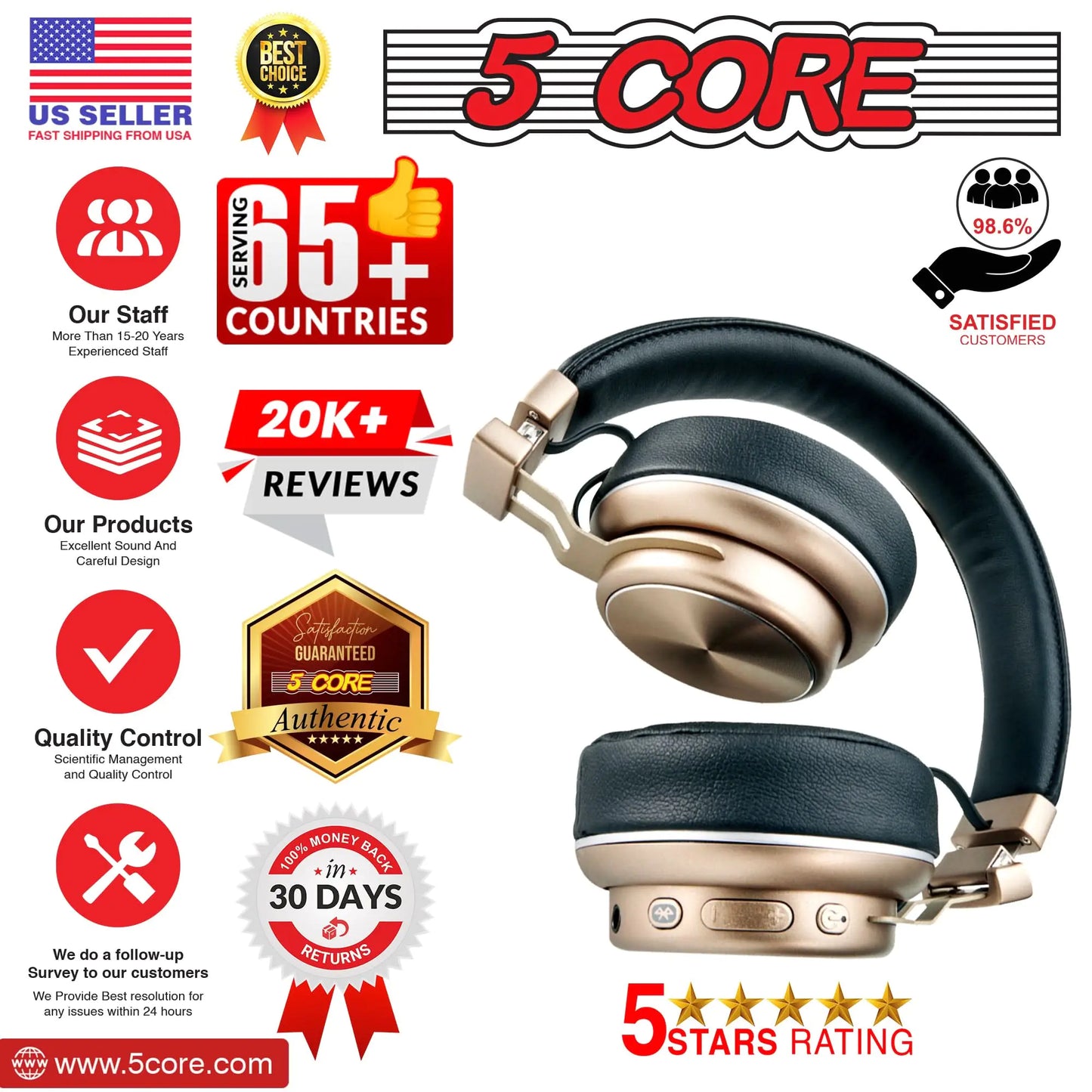 5 CORE Bluetooth Headphones Over Ear Noise Cancelling Headset Stereo HProduct Description
Features
Package Include:
About BrandPadded Ear Cups + Adjustable Headband HEADPHONE 13
