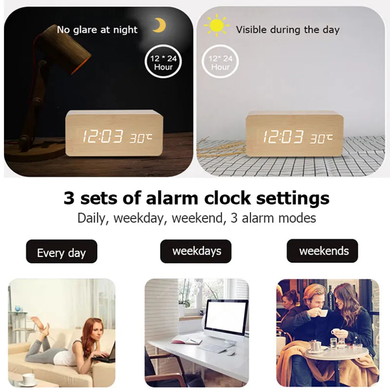 Wooden Digital Alarm ClockEnhance Your Workspace with Our Wooden Digital Alarm ClockUpgrade your office aesthetic with our wooden digital alarm clock. This LED clock doubles as a temperature Wooden Digital Alarm Clock