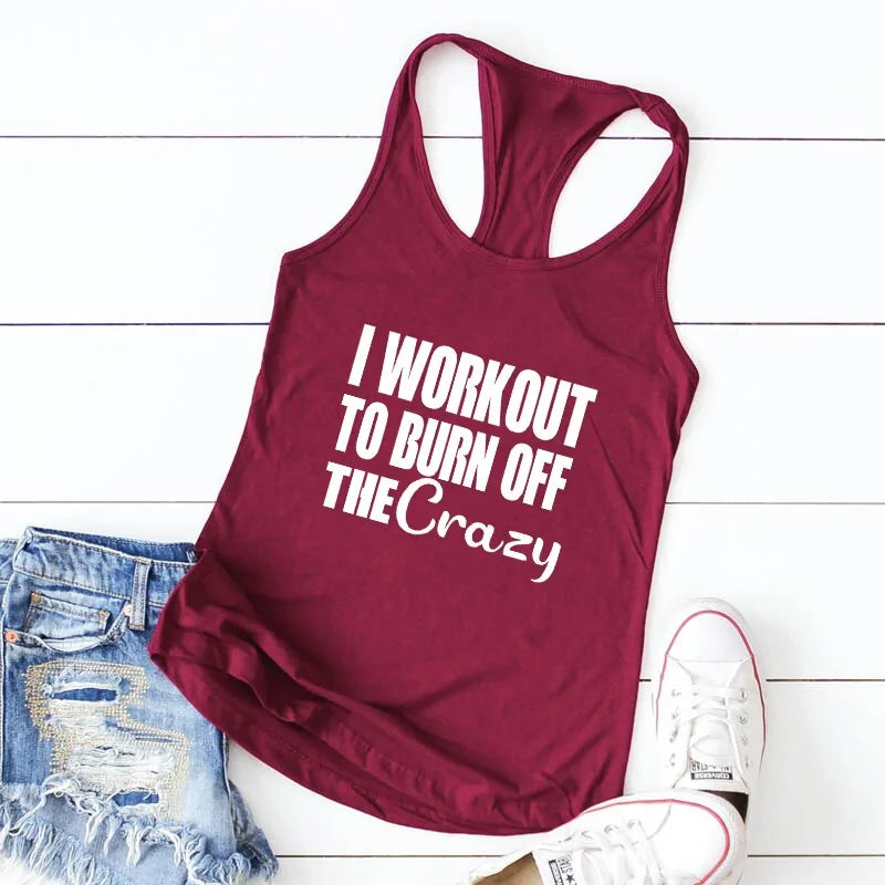 Burn Off the Crazy: Funny Women's Racerback Workout TankDiscover inspiration and faith with our collection of Christian T-Shirts! Express your devotion in style with our range of hipster, vintage-inspired designs that celRacerback Workout Tank