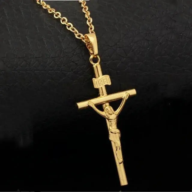 Religious Jesus Cross Necklace for MenShow Your Faith with a Stylish Jesus Cross NecklaceElevate your style while expressing your faith with our Religious Jesus Cross Necklace for Men. This gold color crReligious Jesus Cross Necklace