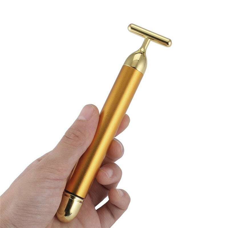 Energy 24K Gold T Beauty Bar Facial Roller MassagerFeatures:
An anti-bacterial material which is safe for you skin. Gold-Plated Germanium T-Bar Creating an Antimicrobial Surface for Safe Contact with Your Skin VibratBeauty Bar Facial Roller Massager
