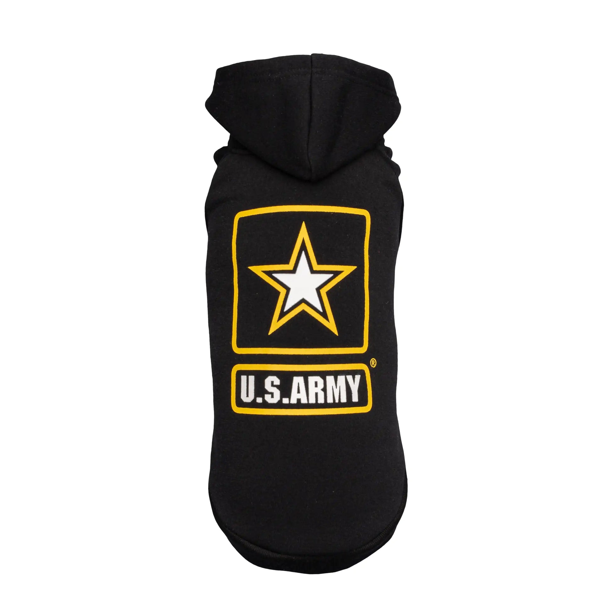Hooded Dog FleeceOfficial licensed US Army® Dog Hoodie will make your dog the coolest in the hood.  This snuggly short-sleeved fleece has a front 1/2 velcro for easy slip-on, an adorHooded Dog Fleece