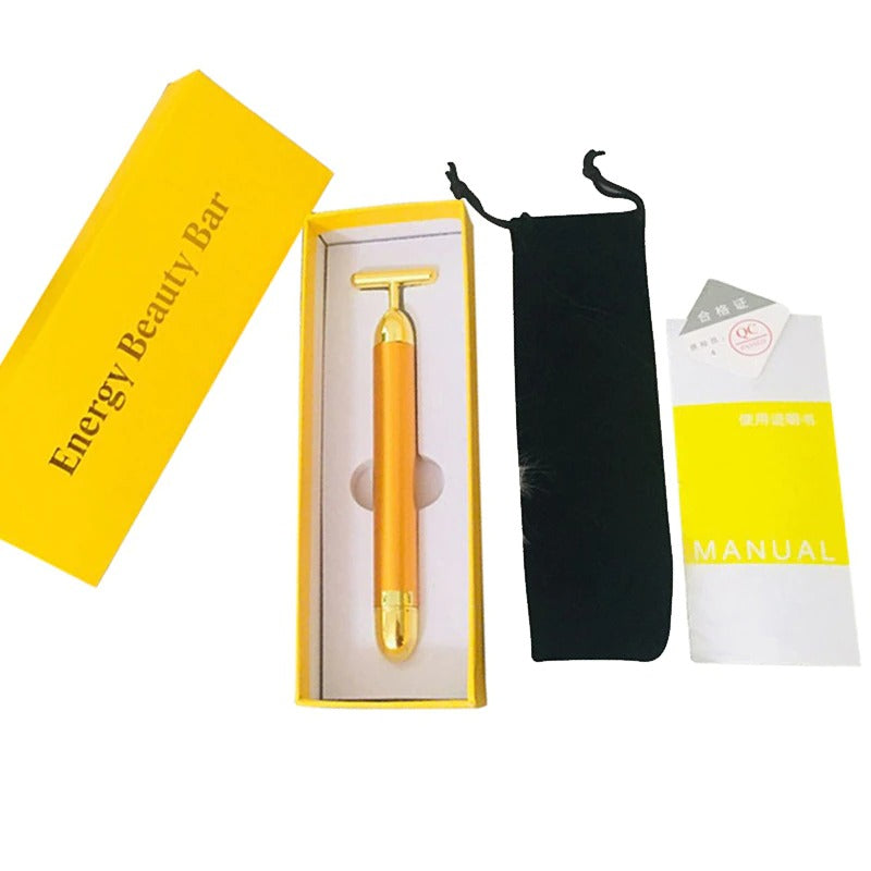Energy 24K Gold T Beauty Bar Facial Roller MassagerFeatures:
An anti-bacterial material which is safe for you skin. Gold-Plated Germanium T-Bar Creating an Antimicrobial Surface for Safe Contact with Your Skin VibratBeauty Bar Facial Roller Massager