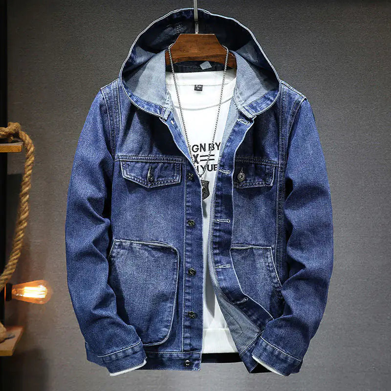 Men's Trendy Hooded Denim JacketIntroducing our Men's Trendy Hooded Denim Jacket - the perfect blend of classic style and contemporary flair for the modern man. Crafted with attention to detail andTrendy Hooded Denim Jacket