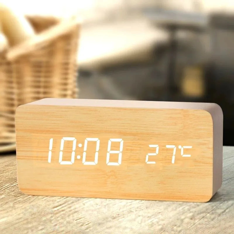 Wooden Digital Alarm ClockEnhance Your Workspace with Our Wooden Digital Alarm ClockUpgrade your office aesthetic with our wooden digital alarm clock. This LED clock doubles as a temperature Wooden Digital Alarm Clock