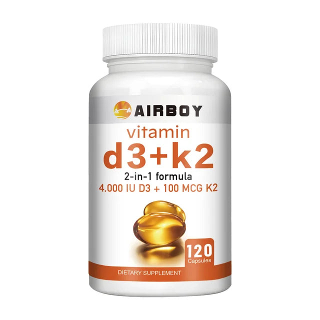 Vitamin D3 + K2 - Help Regulate Calcium Metabolism Promote Bone Teeth and Skin Health Support Immunity - 120 Capsules